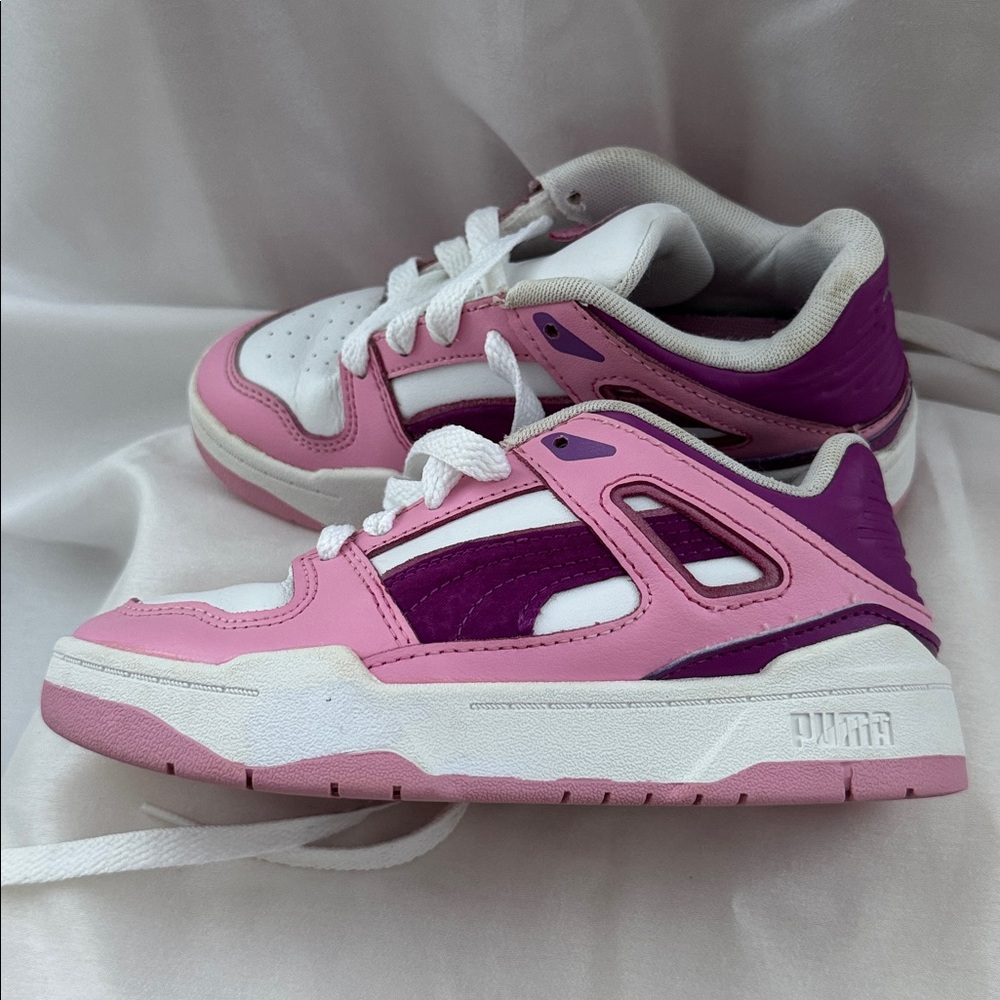 Puma Little Girl Slipstream Runaway Lace Up Sneaker Size 1 Pink, Purple & White - Picture 3 of 15